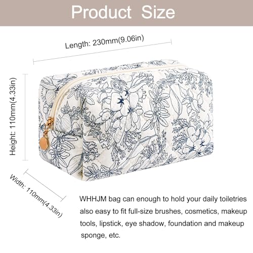 Cute Floral Makeup Bag Small Cotton Quilted Cosmetic Bag, Aesthetic Essential Bag Emergency Bag Gift for Women Girls Travel Accessories (Navy Flowers) - color: A5 Navy Flowers