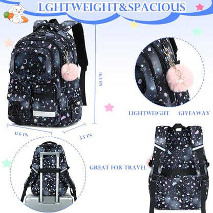 AO ALI VICTORY Backpack for Girls Kids School Bags for Kindergarten Elementary Schoolbag Students Backpacks Cute 15.6 inch Laptop Bookbag Teens Girl Back Pack Travel Daypack, Black - color: Black