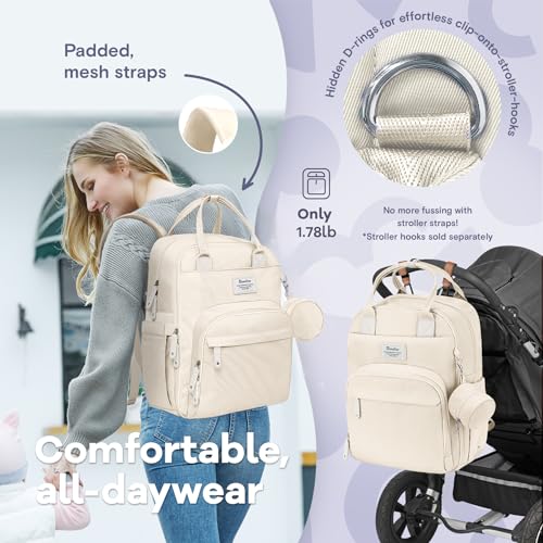 RUVALINO Diaper Bag Backpack-Multifunction Baby Travel Bag with Changing pad, Insulated Bottle Holders & Pacifier Case, Large Capacity, Waterproof, Beige - color: Beige