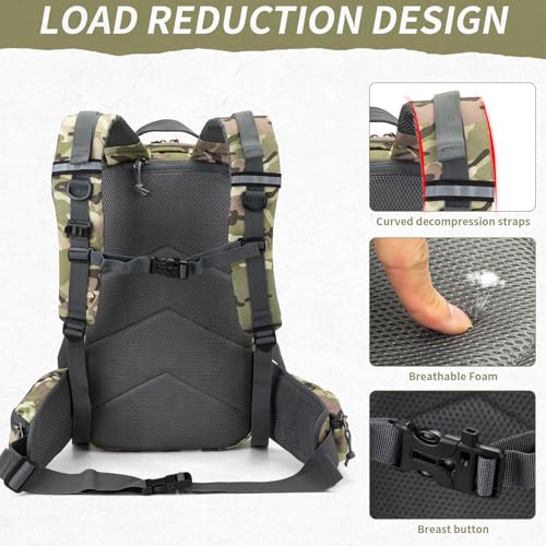 Camo hunting backpack，small tactical backpack, military backpack for men， camping backpack, 3-day bag(Camouflage) - color: Camouflage