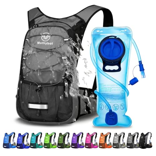 Mothybot Hydration Pack, Insulated Hydration Backpack with 2L BPA Free Water Bladder and Storage, Hiking Backpack for Men, Women, Kids for Running, Cycling, Camping - Keep Liquid Cool up to 5 Hours - color: Gray