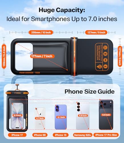 TORRAS IP68 Waterproof Phone Pouch Double Space, Floating Waterproof Phone Case with Lanyard for iPhone 17 Pro Max 16 15 14 S26 S25, Phone Dry Bag Vacation Cruise Ship Travel Essentials 7.0'', Black - color: Black