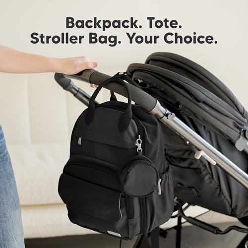 KeaBabies Diaper Bag Backpack - Small Multifunctional Travel Diaper Back Packs, Maternity Baby Changing Bags, 12L Capacity, PU Leather, Waterproof, Unisex, Nappy Changing Pad (Trendy Black, Small) - color: Trendy Black, style: Small / 13" H