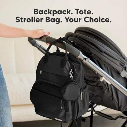 KeaBabies Diaper Bag Backpack - Small Multifunctional Travel Diaper Back Packs, Maternity Baby Changing Bags, 12L Capacity, PU Leather, Waterproof, Unisex, Nappy Changing Pad (Trendy Black, Small) - color: Trendy Black, style: Small / 13" H
