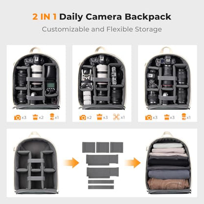 K&F CONCEPT Camera Bag Backpack, Professional DSLR/SLR/Mirrorless Camera Backpack, Photography Camera Case with Tripod Holder & Rain Cover Compatible with Canon/Sony/Nikon/FUJIFILM - color: 04-beige