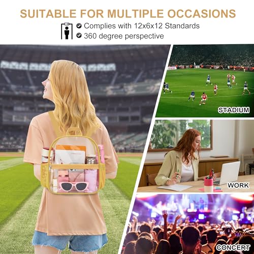 Oraben Clear Backpack Stadium Approved, 12 x 6 x 11 in, Small Transparent Backpack for Concerts, Sports Events, Festivals, Travel, Waterproof PVC, Adjustable Straps, Women Men - color: Gold, style: Nylon Shoulder Straps