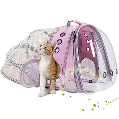 Dual Expandable Cat Backpack Carrier, Fit up to 20 lbs, Expandable Pet Carrier Backpack for Cat and Small Puppy - color: Pink