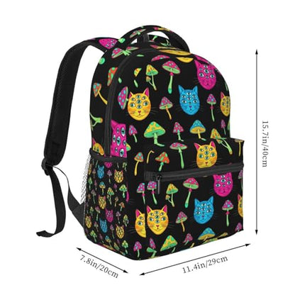 Casual Travel Daypack Halloween Trippy Eyes Black Cat Mushrooms, Multi Pocket Water Resistant Backpack for Men Women Weekend Getaways - color: Pattern (268)