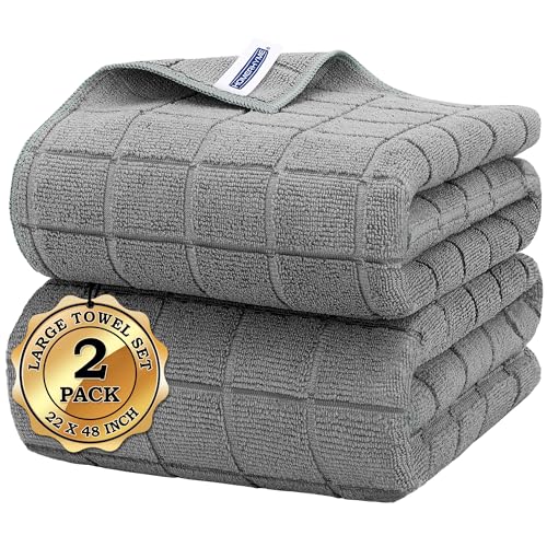 Microfiber Bath Towels 2 Pack (22'' x 48'') - Lightweight Quick Dry Microfiber Fingertip Hand Towels, Soft Absorbent Gym Towels for Yoga, Salon, Camping, Hotel, Bathroom, Spa, Travel & Dog