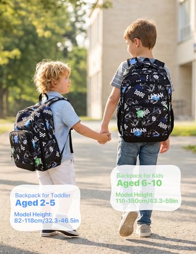 VASCHY Kids Backpacks, 12L Toddler & 17.5L School Backpacks, Lightweight Water-Resistant for Boys and Girls Ages 3-12 - color: Black & White Racer-s, size: Small
