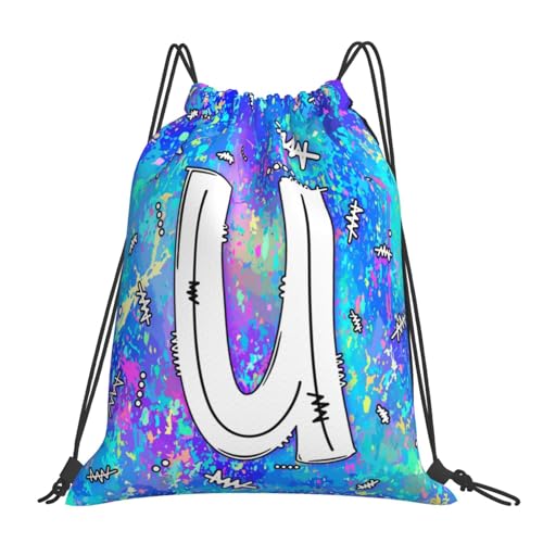 Drawstring Backpack Bag Sport Gym Sackpack Initial Blue Draw String Cinch Bags Bulk String Backpack Storage Bag for Women Men Letters U - color: Letters U