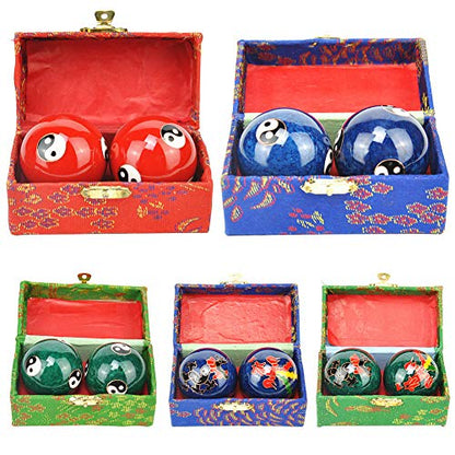 2Pcs Chinese Health Exercise Stress Baoding Balls, Meditation Massage Handball with Box, Hand Exercise Ball for Men Women Hand Exercises and Stress Relief(Color:Blue Dragon and Phoenix) - color: Blue Dragon and Phoenix
