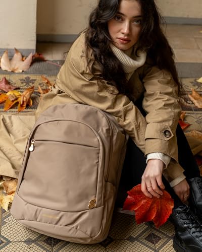 LIGHT FLIGHT Travel Backpack for Women, 15.6 Inch, Champagne | Laptop Backpack, USB Charging Hole, Water Resistant, Large Capacity, College Bookbag - color: Champagne, size: 15.6 Inch without Wheels