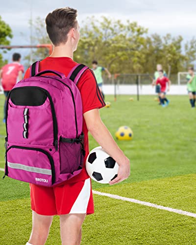 BROTOU Soccer Backpack Sports Bag with Ball Holder and Shoe Compartment for Football Basketball Volleyball Rugby - color: Pink