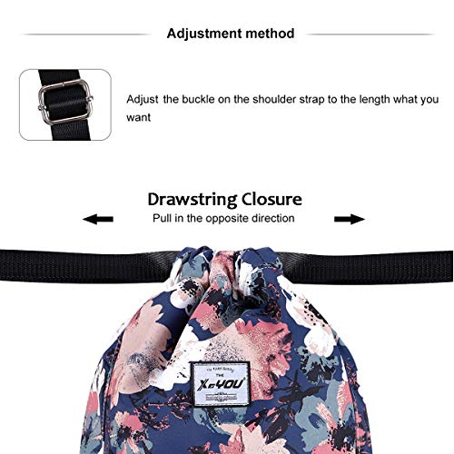 XEYOU Drawstring Sports Backpack Lightweight Gym Yoga Sackpack Shoulder Rucksack Casual Outdoor Daypack for Women and Men | Lightweight - color: Flower Pattern