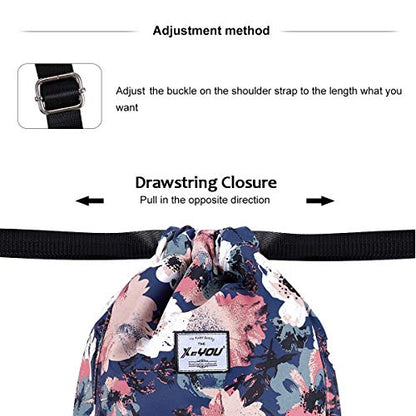 XEYOU Drawstring Sports Backpack Lightweight Gym Yoga Sackpack Shoulder Rucksack Casual Outdoor Daypack for Women and Men | Lightweight - color: Flower Pattern