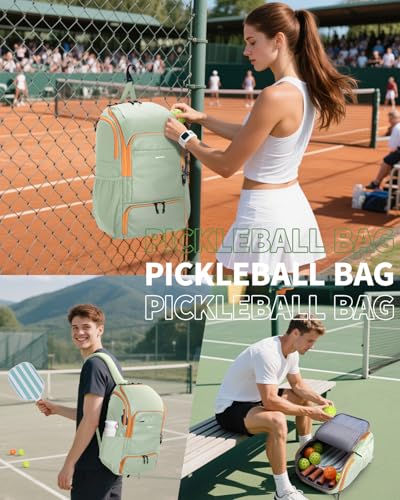 sportsnew Pickleball Bag Large Sports Pickleball Backpack with Shoe Compartment for Men Women, Patent Pending - color: Mint Green