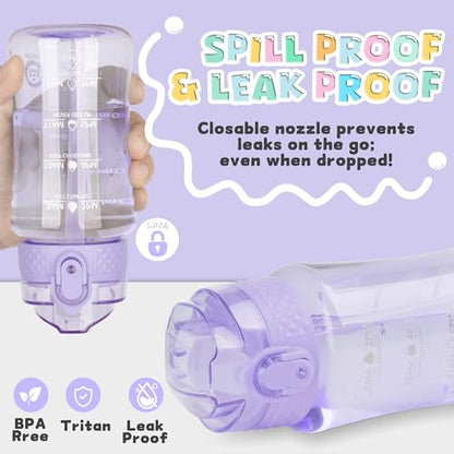 OLDLEY 12oz Kids Water Bottle, Tritan BPA-Free, Leakproof Flip Straw Lid, Motivational Time Marker, Carry Strap, Reusable Clear Water Bottle for Boys & Girls,Amethyst - color: Amethyst, style: 12 Ounces
