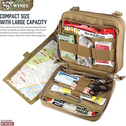 WYNEX Tactical Large Admin Pouch of Double Layer Design, Molle EDC EMT Utility Pouch with Map Sleeve Modular Tool Pouch Large Capacity Flag Patch Included - color: Khaki