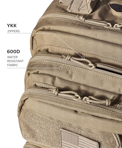Falko Tactical Backpack for Men and Women 50L Backpack 2.4x Stronger Large Military Molle Rucksack, Bugout Backpack Outdoors - color: Desert Tan