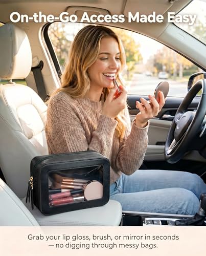 LETGO Clear Makeup Bags, TSA Approved Toiletry Bag with Zipper, Clear Makeup Organizer Fit Carry-on Travel Essentials,Car Essentials for Women Men (C-Black) - color: C-Black