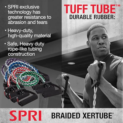 SPRI Braided Xertube Resistance Bands – Premium Exercise Band for Men & Women – Workout Equipment for Home Gym Fitness Training – Comfort Grip for Strength, Weights, and Resistance - style: LIGHT
