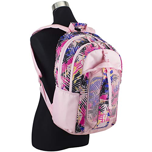 FUEL Lunch Backpack Set Teens Student Water Resistant Bookbag Bag Soft Reusable Insulated Cooler Lunch Box Thermal Travel Office Lunch Bag, Tropical Palm Trees - color: Rose Sand Pink/Tropical Palm Print