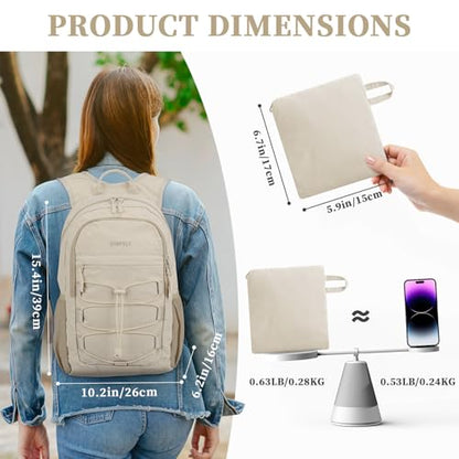 ZOMFELT Hiking Backpack for Women Men, 15L Lightweight Packable Backpack for Trip, Water Resistant Small Travel Backpacks, Foldable daypack for Hiking, Walking, Cycling, Camping, Beige - color: Beige