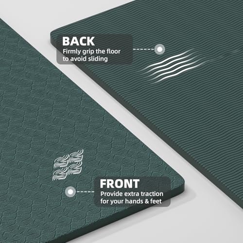 ILILI Yoga Mat, TPE Exercise Mat, Tear-Resistant, Fitness Yoga Mat with Carrying Strap, 72''x25''×0.3''(8mm), Ideal for Yoga, Pilates, Home Workouts, Stretching & All Fitness Routines - color: Dark Green