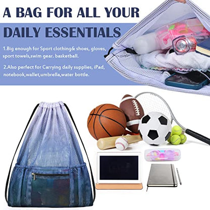 Mesh Drawstring Backpack Bag Beach Bag with Zipper Pocket Gym Backpack Bag for Swimming Gear Gym Storage Bag for Adult Kids (Grey) - color: Grey