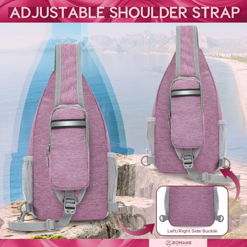 ZOMAKE Sling Bag,Small Crossbody Sling Backpack,Water Resistant Shoulder Daypack for Travel,Anti Thief Chest Bag for Hiking(Light Purple) - color: Light Purple
