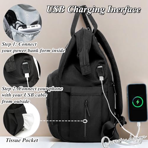 Diaper Bag Backpack for Dad and Mom with USB Charging Port Stroller Straps and Insulated Pocket,army military Travel Nappy Backpack for Daddy/Mommy (Black) - color: Black