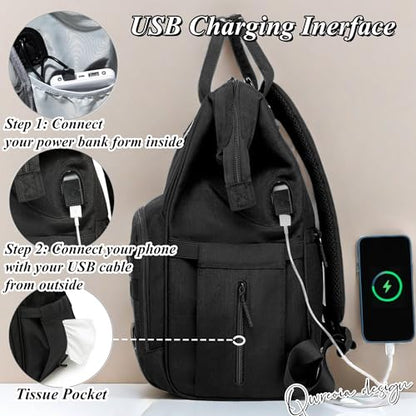 Diaper Bag Backpack for Dad and Mom with USB Charging Port Stroller Straps and Insulated Pocket,army military Travel Nappy Backpack for Daddy/Mommy (Black) - color: Black