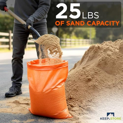 Heavy Duty Sand Bags Pack of 6, Bright Orange Empty Sandbags with Built-In Ties, Woven Polypropylene UV Protection 1600 Hours, Fillable Bags for Flood Control, Weight, 12x20 inches, 25 Pounds Volume - size: 12"W x 20"L, style: Pack of 6