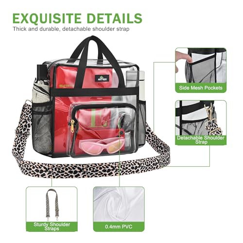 MAY TREE Clear Bag for Stadium Events, 12x6x12 Clear Tote Bag with Removable Strap, Transparent Bag for Concert Sports Gym, Leopard-Strap - color: Leopard-Strap