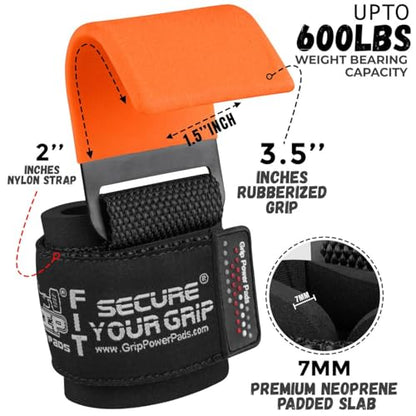 Weight Lifting Rod Hooks Heavy Duty Wrist Wraps Power Weight Lifting Training Gym Grips Straps Set of 2 - color: Orange, size: WOMEN-Wrist Size Small/Medium