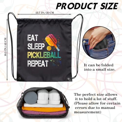 Eat Sleep Pickleball Repeat Drawstring Backpack Gifts For Men | Waterproof Sport Sackpack For Pickleball Lover & Fan, Funny Birthday Christmas String Gym Bag Gifts For Women Dad Mom