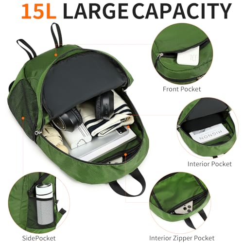 Small Hiking Backpack Travel Lightweight Hiking Packable Daypack Water-Resistant Foldable Backpacks 15L for Travel Women Men Camping (Deep Green) - color: Deep Green, size: 15L