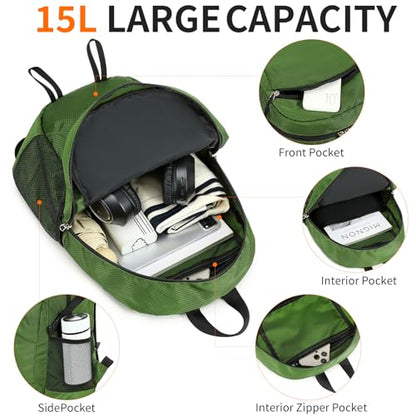 Small Hiking Backpack Travel Lightweight Hiking Packable Daypack Water-Resistant Foldable Backpacks 15L for Travel Women Men Camping (Deep Green) - color: Deep Green, size: 15L