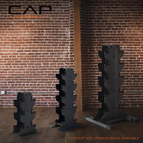CAP Dumbbell Set with Rack, Rubber Coated Hex Free Weight Set | 100–300 lb Options, Vertical Space-Saving Storage for Home Gym Strength Training - size: 150 lb Set - Tan Rack, style: Chrome Handle