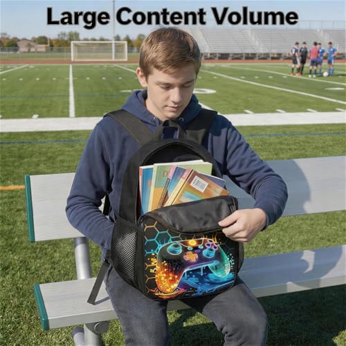 3-Pieces Backpack Set, Themed Backpack for Game Controller – Multifunctional Large Capacity Daypack with Lunch Bag & Case for Daily Life - style: Game Controller