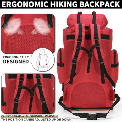 Hiking Backpack for Men 70L/100L Camping Backpack Military Rucksack Molle 3 Days Assault Pack for Climbing - color: 100l-red