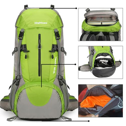 King'sGuard 70L Hiking Backpack with Rain Cover Lightweight Waterproof Travel Camping Backpack Large Backpacking Pack - color: Green