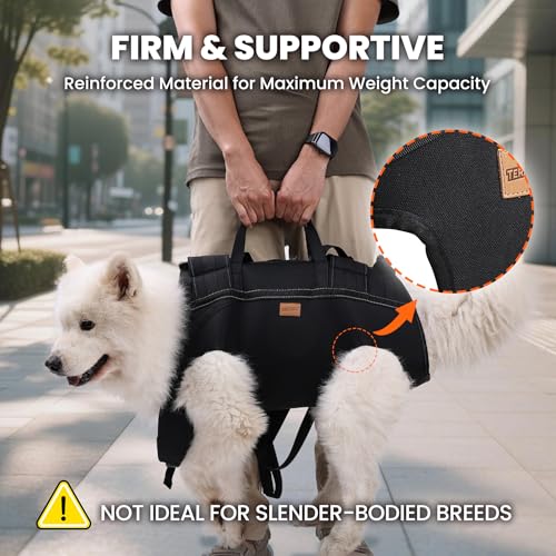 Dog Lift Harness Backpack Carrier for Large Dogs, Full Body Sling with Handle, Dog Harness for Joint Injuries, Arthritis, Ideal for Stairs, Elderly Dogs (Black 2XL 50-66 LBS) - size: Black XX-Large 50-66 LBS