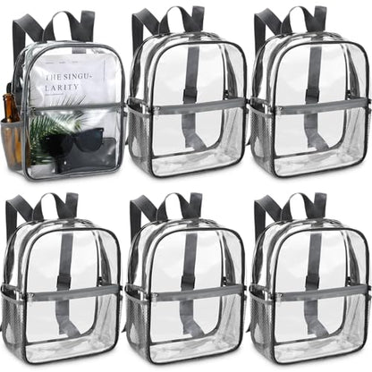 Sweetude 6 Pcs Clear Backpack bulk 11.4 x 9.5 x 5.1 Inch Bag Stadium Approved Plastic Transparent Backpack with 2 Water Holders (Gray) - color: Gray