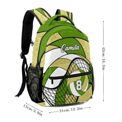 Sport Bag Volleyball Dark Green Gold Laptop Backpack Personalized Casual School Backpack for Women Men Gift - color: Volleyball Dark Green Gold