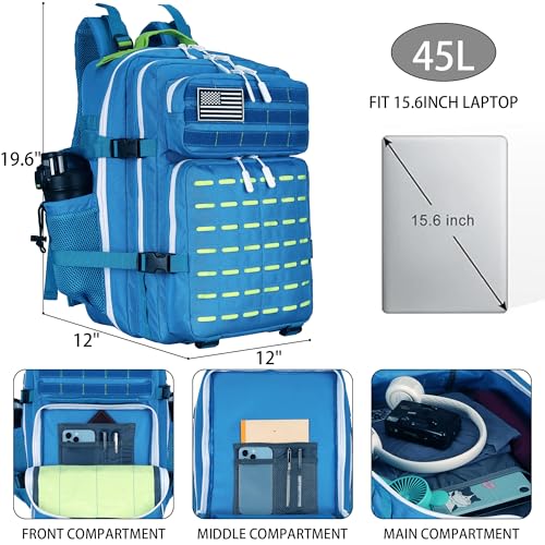 Military Tactical Backpack 45L/25L 3 Day Assault Pack Molle Daypack Hiking Backpack for Men and Women (Blue-Yellow, 45L) - color: Blue-yellow, size: 45L