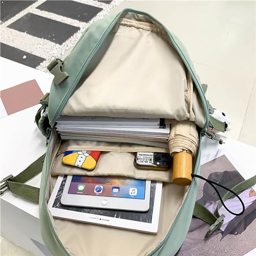 Kawaii Backpack with Cute Bear Plush Kawaii Pin Accessories Large Capacity Aesthetic School Bags Cute Bookbag for Girls Teen(Simple, Army Green) - color: Army Green