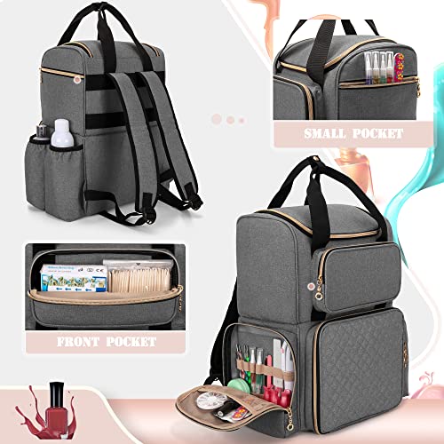 LUXJA Nail Polish Organizer (Backpack Version) Holds 70 Bottles and a Nail Lamp, Travel Nail Polish Bag with 2 Removable Cases and Tools Storage Pockets (Patent Pending), Gray - color: Gray