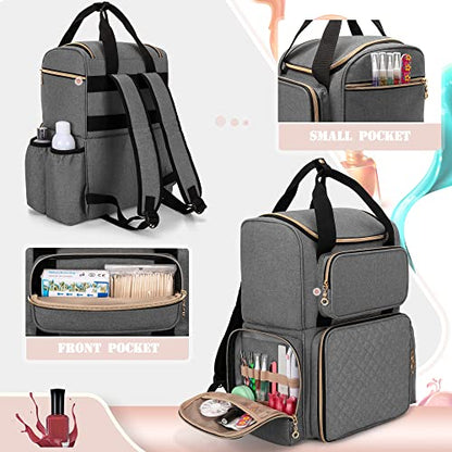 LUXJA Nail Polish Organizer (Backpack Version) Holds 70 Bottles and a Nail Lamp, Travel Nail Polish Bag with 2 Removable Cases and Tools Storage Pockets (Patent Pending), Gray - color: Gray
